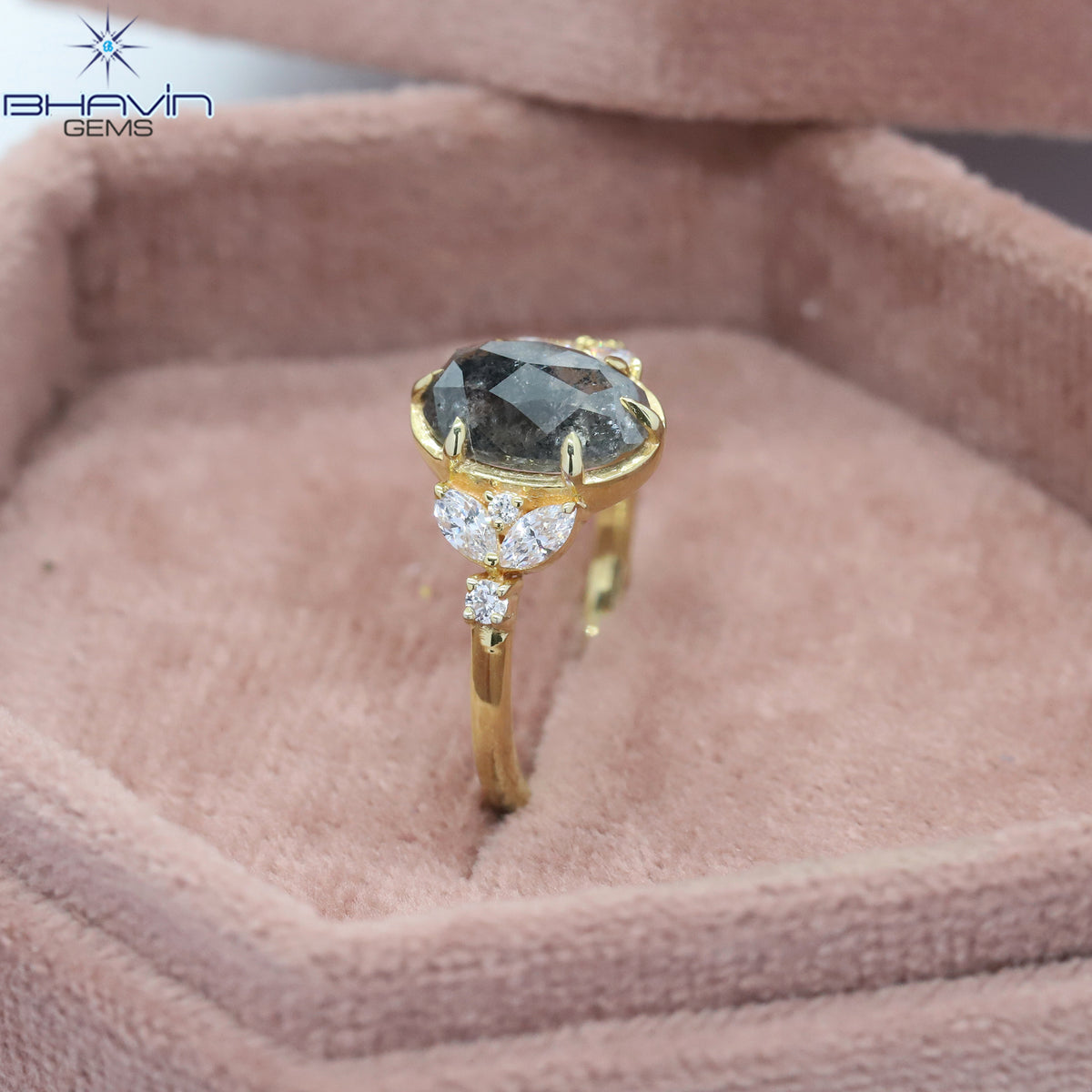 Oval Diamond Natural Diamond Ring Salt And Papper Diamond Gold Ring Engagement
