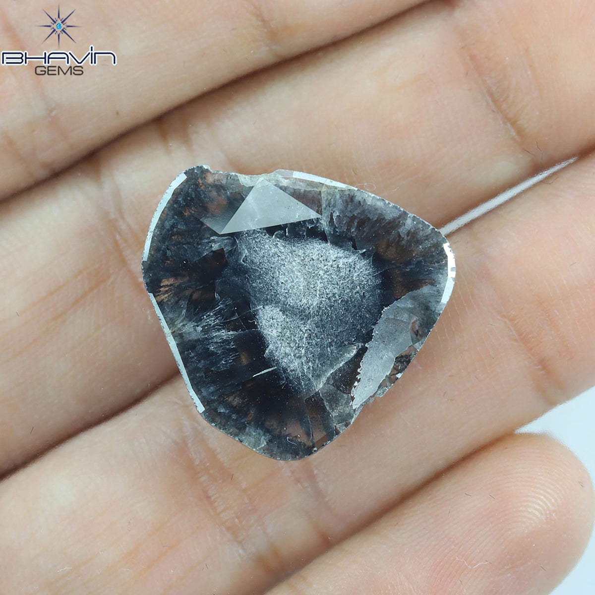 5.96 CT スライス シェイプ ナチュラル ダイヤモンド ソルト アンド ペッパー カラー I3 クラリティ (19.75 MM)