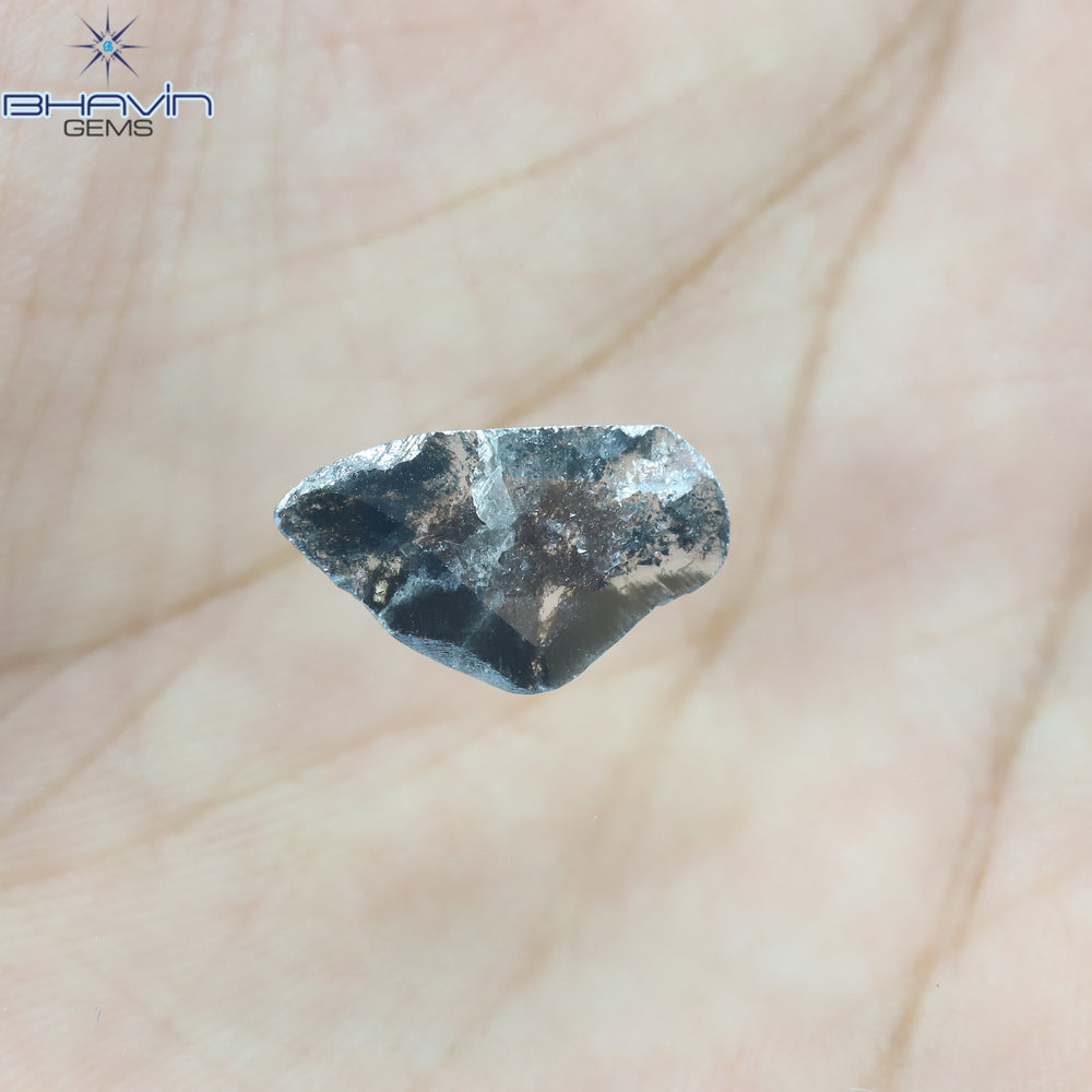 1.76 CT スライス形状 天然ダイヤモンド ソルト アンド ペッパー カラー I3 クラリティ (14.15 MM)