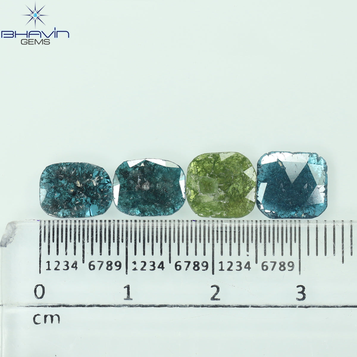 2.81 CT/4 Pcs Natural Slice Diamond Enhanced Blue Green Color Clarity I3 (8.48 MM)