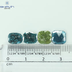 2.81 CT/4 個のスライス形状天然ダイヤモンド ブルー グリーン色 I3 クラリティ (8.48 MM)