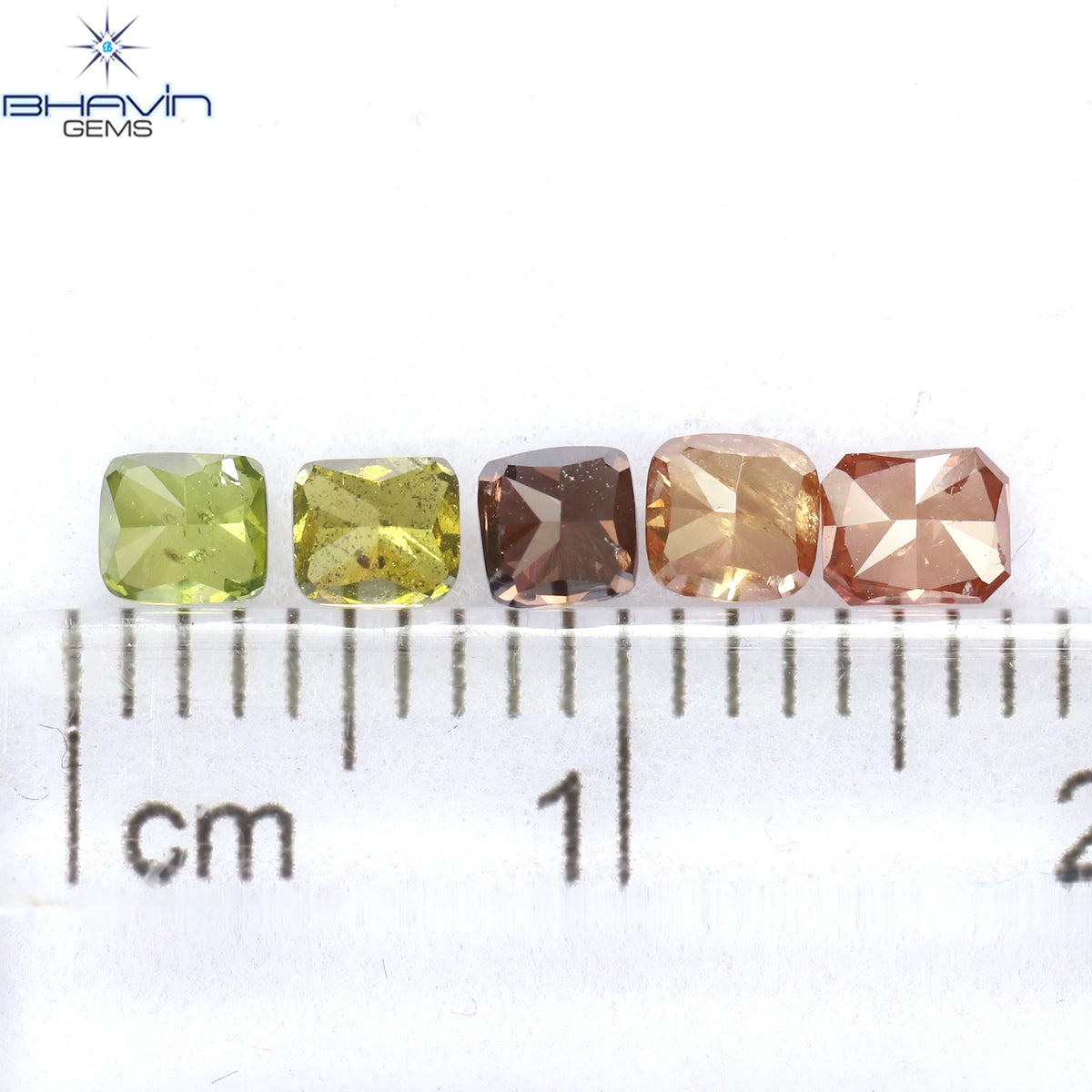 0.82CT/5ピース クッションシェイプ 天然ダイヤモンド ピンクグリーン色 SI2 クラリティ (3.46mm)