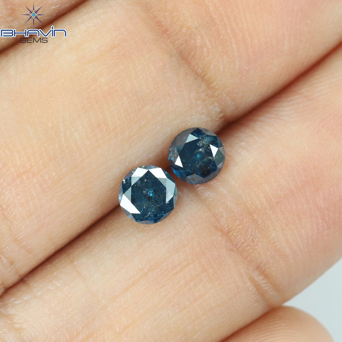 0.67 CT/2 Pcs Natural Round Diamond Enhanced Blue Color Clarity I3 (4.28 MM)