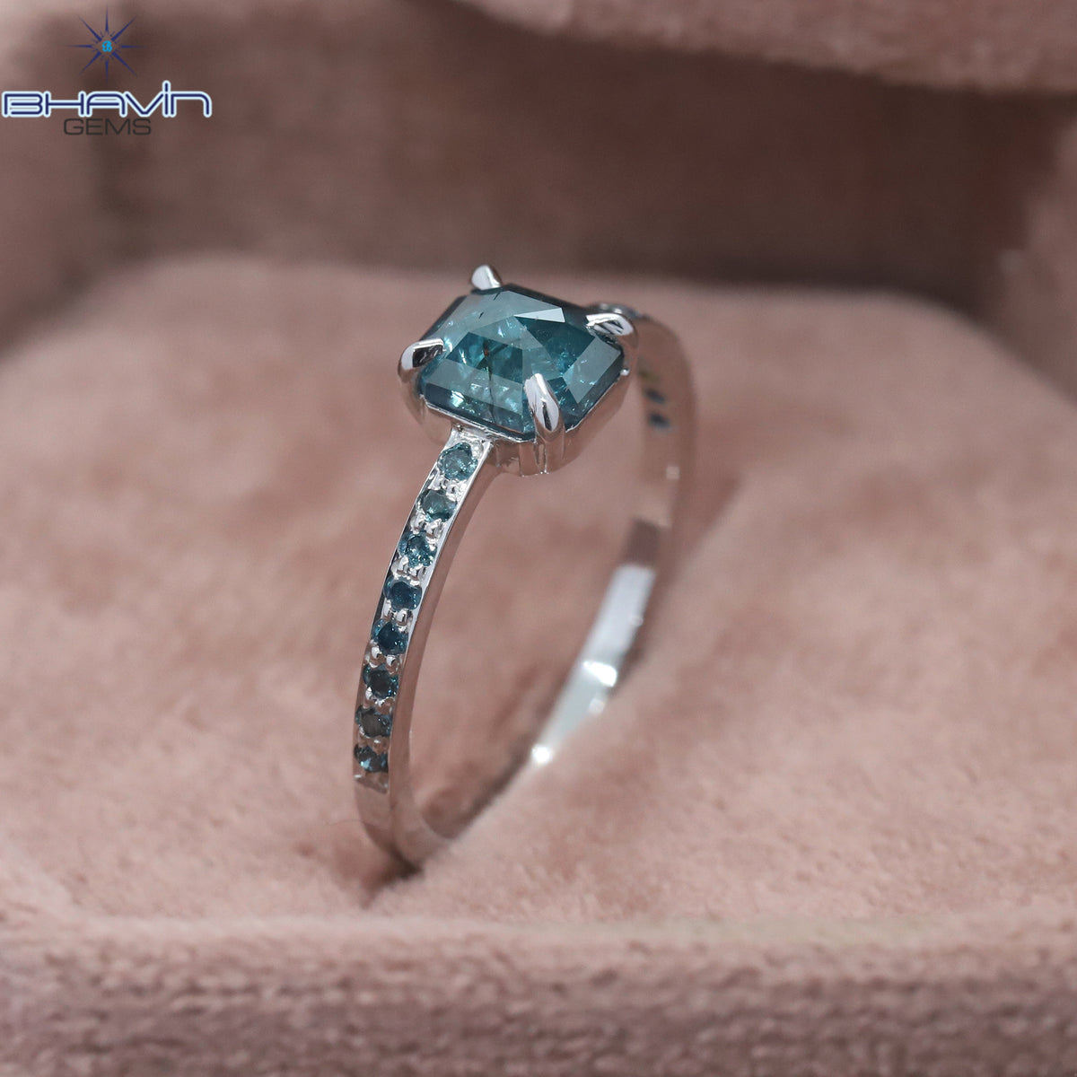 Square Emerald Diamond Blue Color Natural Diamond Ring Engagement Ring