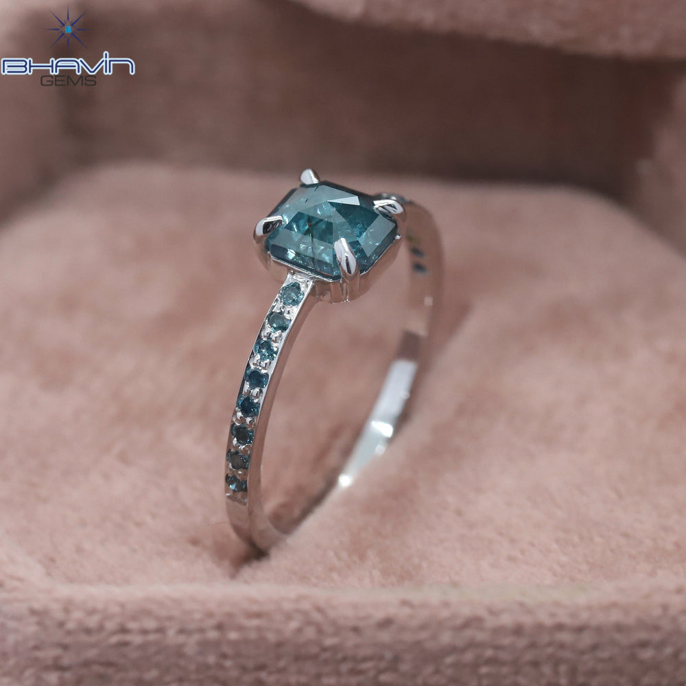Square Emerald Diamond Blue Color Natural Diamond Ring Engagement Ring