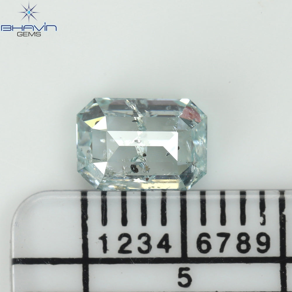 1.01 CT エメラルド シェイプ ナチュラル ダイヤモンド グリーンがかったブルー カラー I2 クラリティ (6.60 MM)