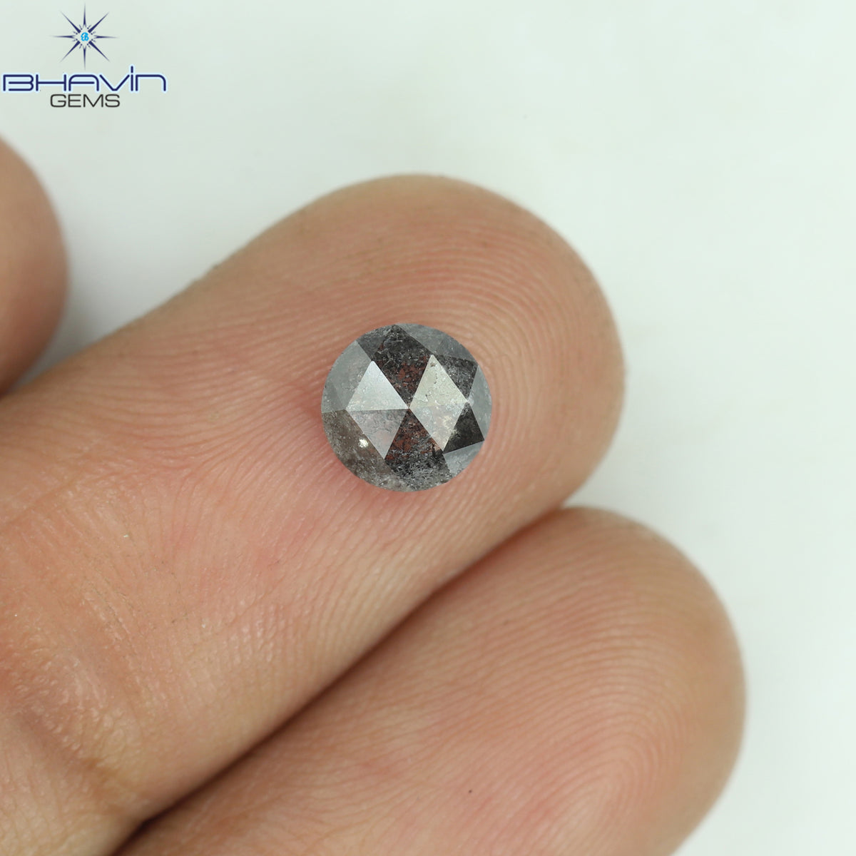 0.65 CT ラウンド ローズ カット シェイプ 天然ダイヤモンド ソルト アンド ペッパー カラー I3 クラリティ (5.56 MM)