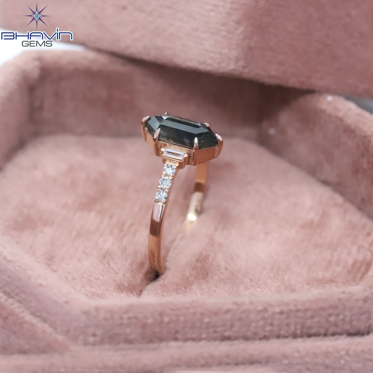 Hexagon Diamond Salt And Pepper Diamond Natural Diamond Ring Gold Ring Engagement Ring