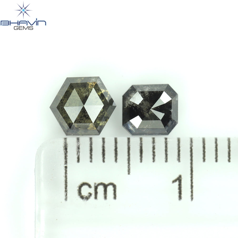 1.11 CT/2 ピース ミックス シェイプ ナチュラル ダイヤモンド ソルト アンド ペッパー カラー I3 クラリティ (5.50 MM)
