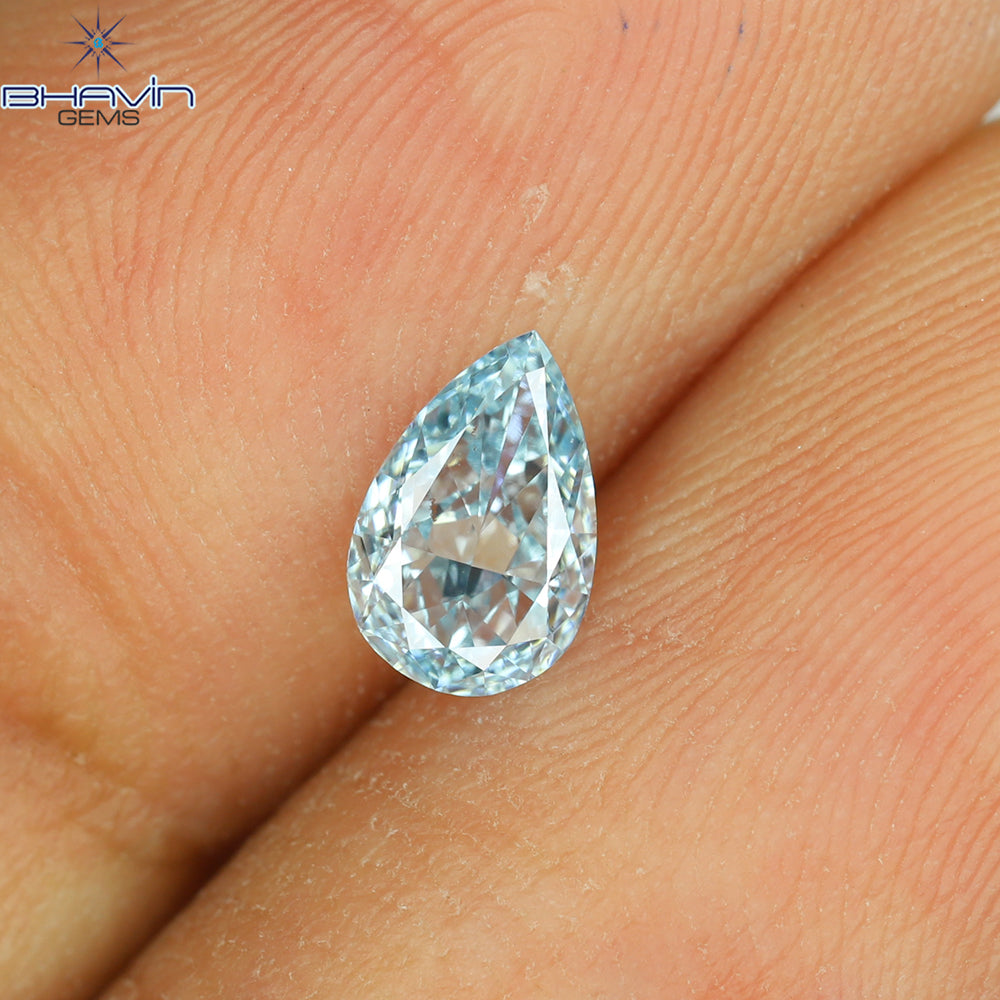 0.41 CT Pear Shape Natural Diamond Greenish Blue Color VS1 Clarity (6.18 MM)