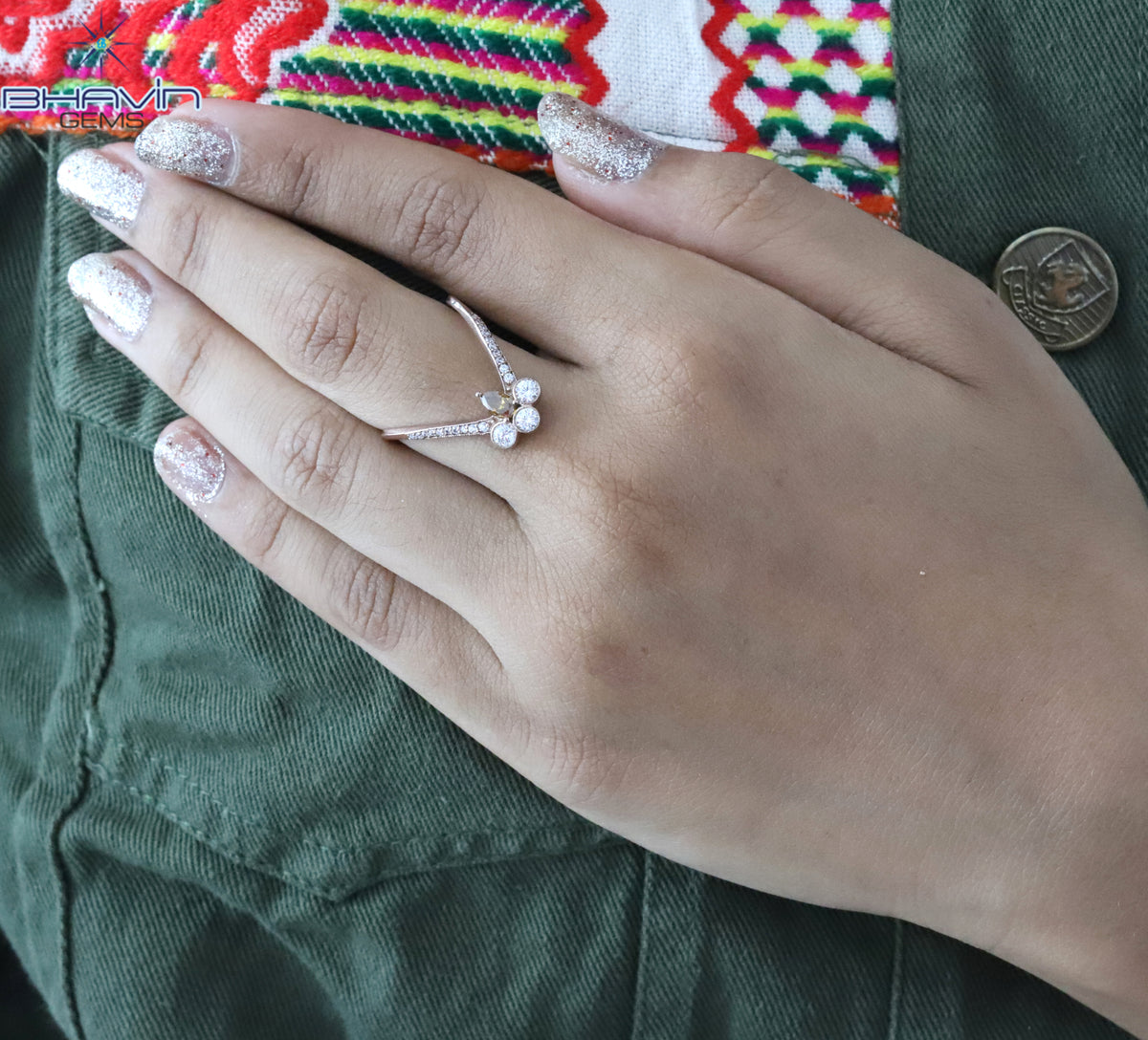 Natural Unique Pear Brown Yellow Curved Diamond Cluster Wedding Band in Rose Gold