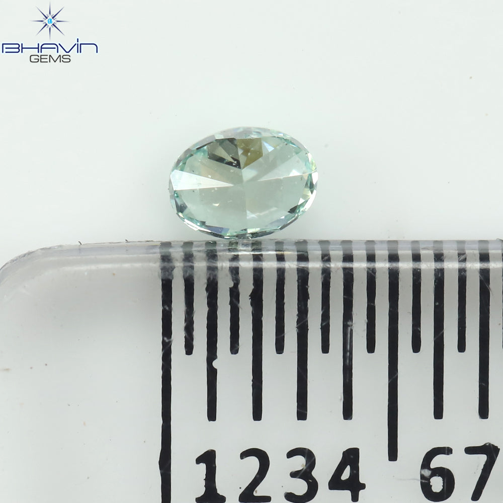 0.12 CT オーバルシェイプ ナチュラル ダイヤモンド ブルーイッシュ グリーン カラー VS1 クラリティ (3.26 MM)
