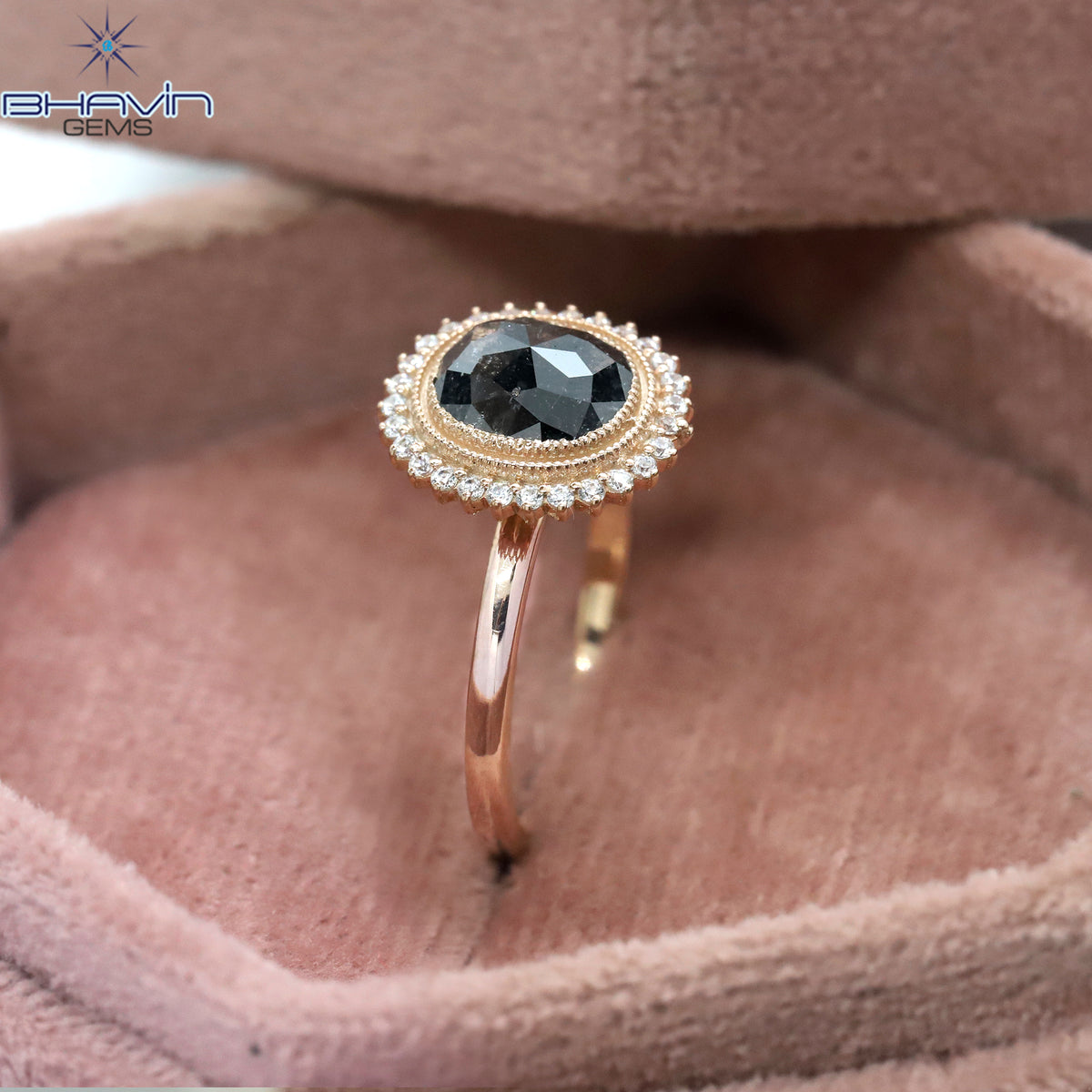 Oval Diamond Natural Diamond Ring Salt And Pepper Color Gold Ring Engagement Ring