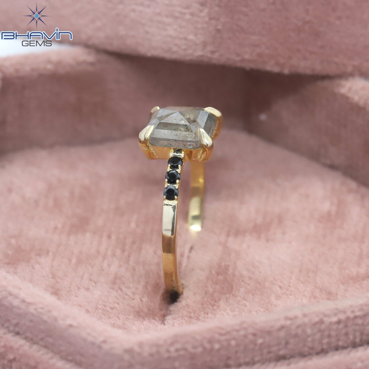 Square Emerald Diamond Salt And Pepper Diamond Natural Diamond Ring Gold Ring Engagement Ring