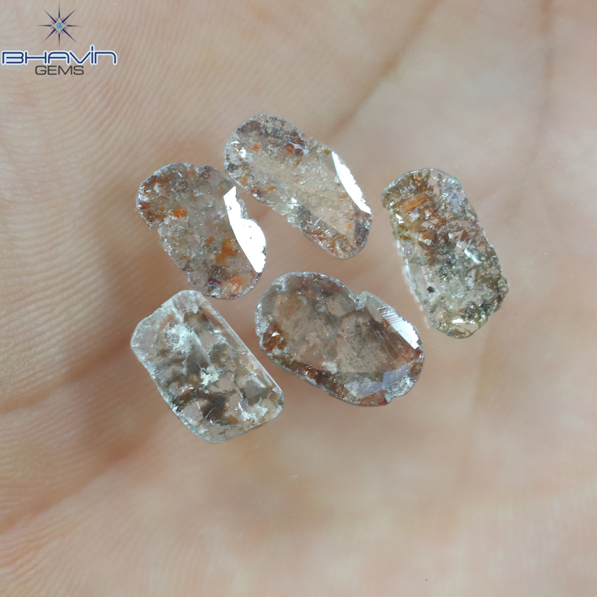 3.57 CT (5 Pcs) Slice Natural Loose Diamond Brown Color Clarity I3 (11.59 MM)