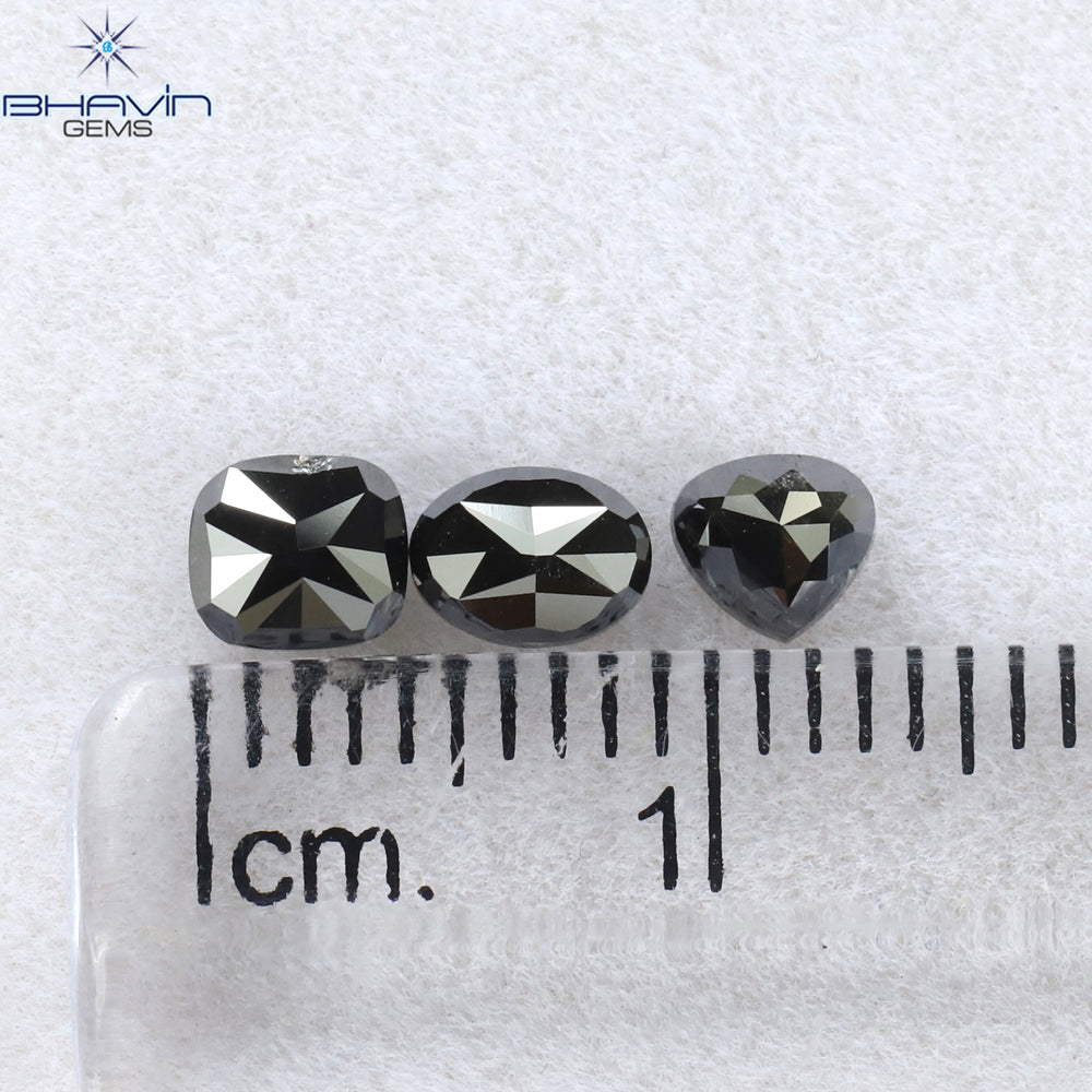 1.03 CT/3 PCS Mix Shape Natural Diamond Black Color Opaque Clarity (4.35 MM)