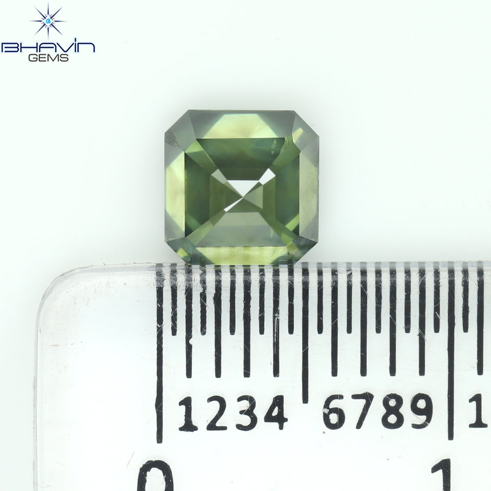 1.01 CT アッシャー シェイプ ナチュラル ダイヤモンド グリーン カラー VS1 クラリティ (5.34 MM)
