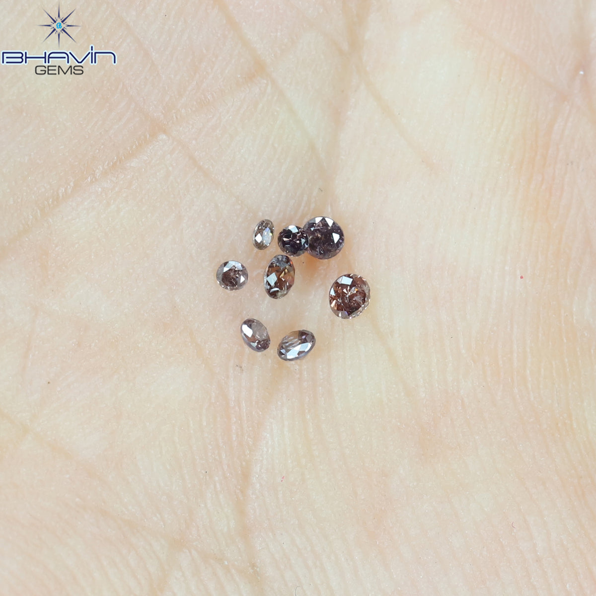 0.11 CT/8 Pcs Natural Round Diamond Enhanced Brown Pink Color Clarity I1 (1.70 MM)