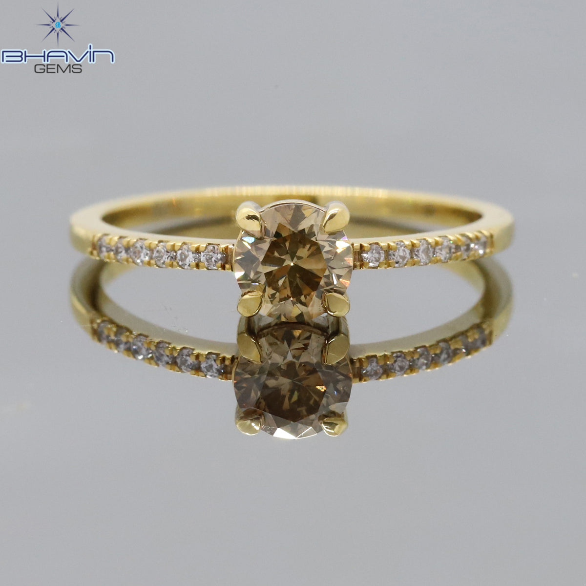 Natural Fancy Champagne Diamond Pave Engagement Ring
