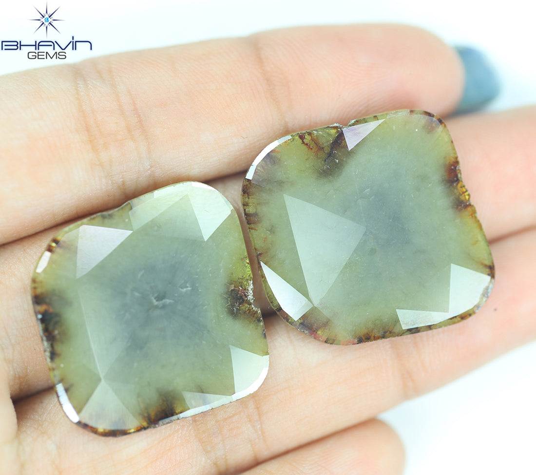 26.07 CT (2 Pcs) Slice Natural Brownish Grayish Yellow Diamond Clarity I3 (30.00 MM)