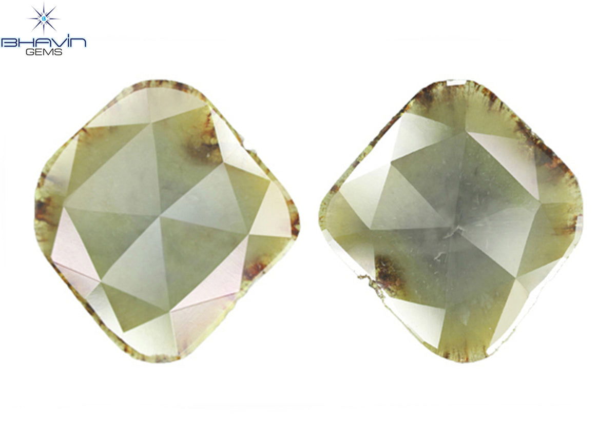 26.07 CT、2 ピース ノーカット スライス ローズカット シェイプ、ルース ダイヤモンド、クラリティ I3