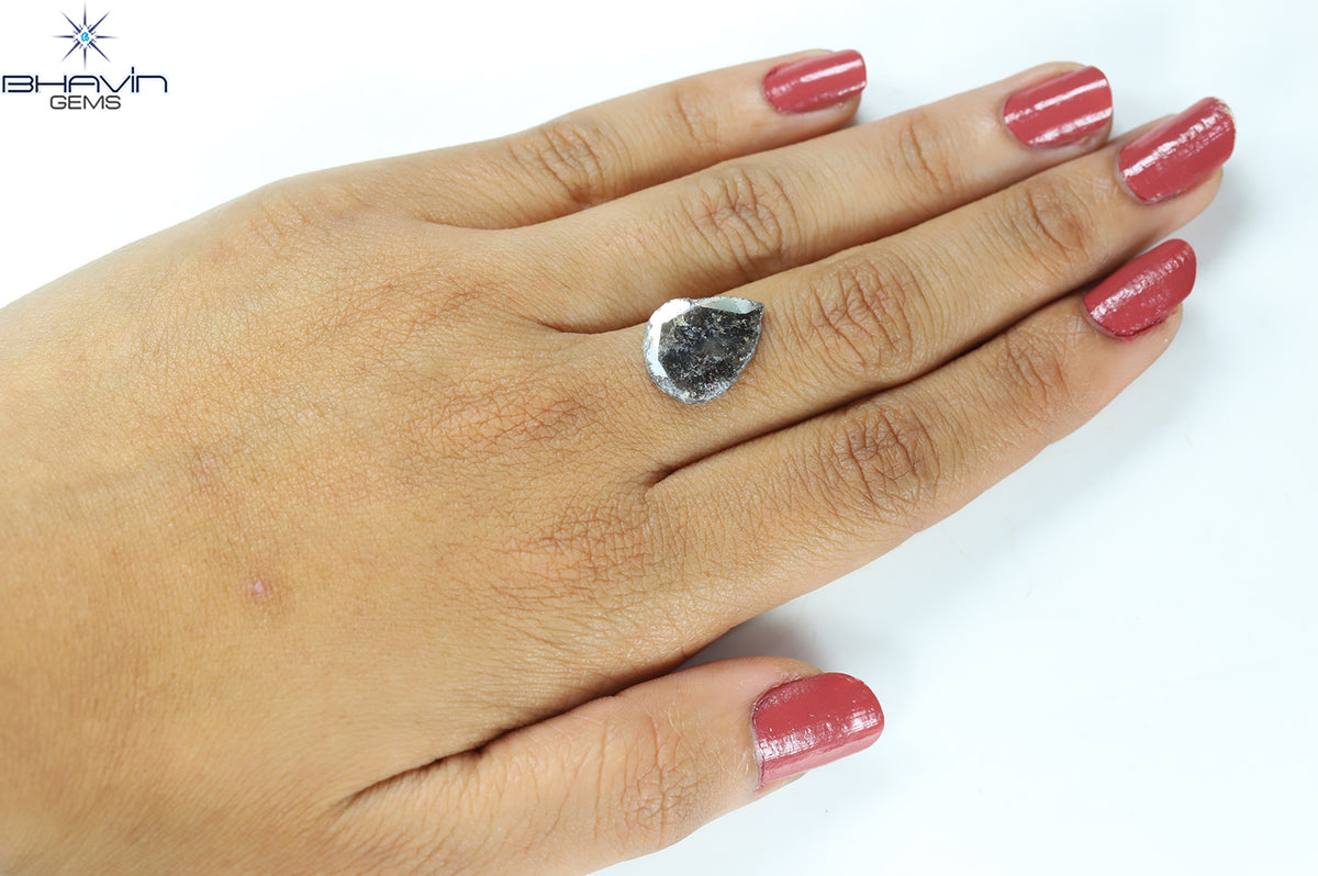 3.36 CT ペア スライス シェイプ ナチュラル ダイヤモンド ソルト アンド ペッパー カラー I3 クラリティ (15.82 MM)