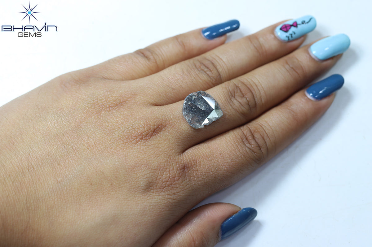 3.38 CT スライス シェイプ ナチュラル ダイヤモンド ソルト アンド ペッパー カラー I3 クラリティ (15.37 MM)