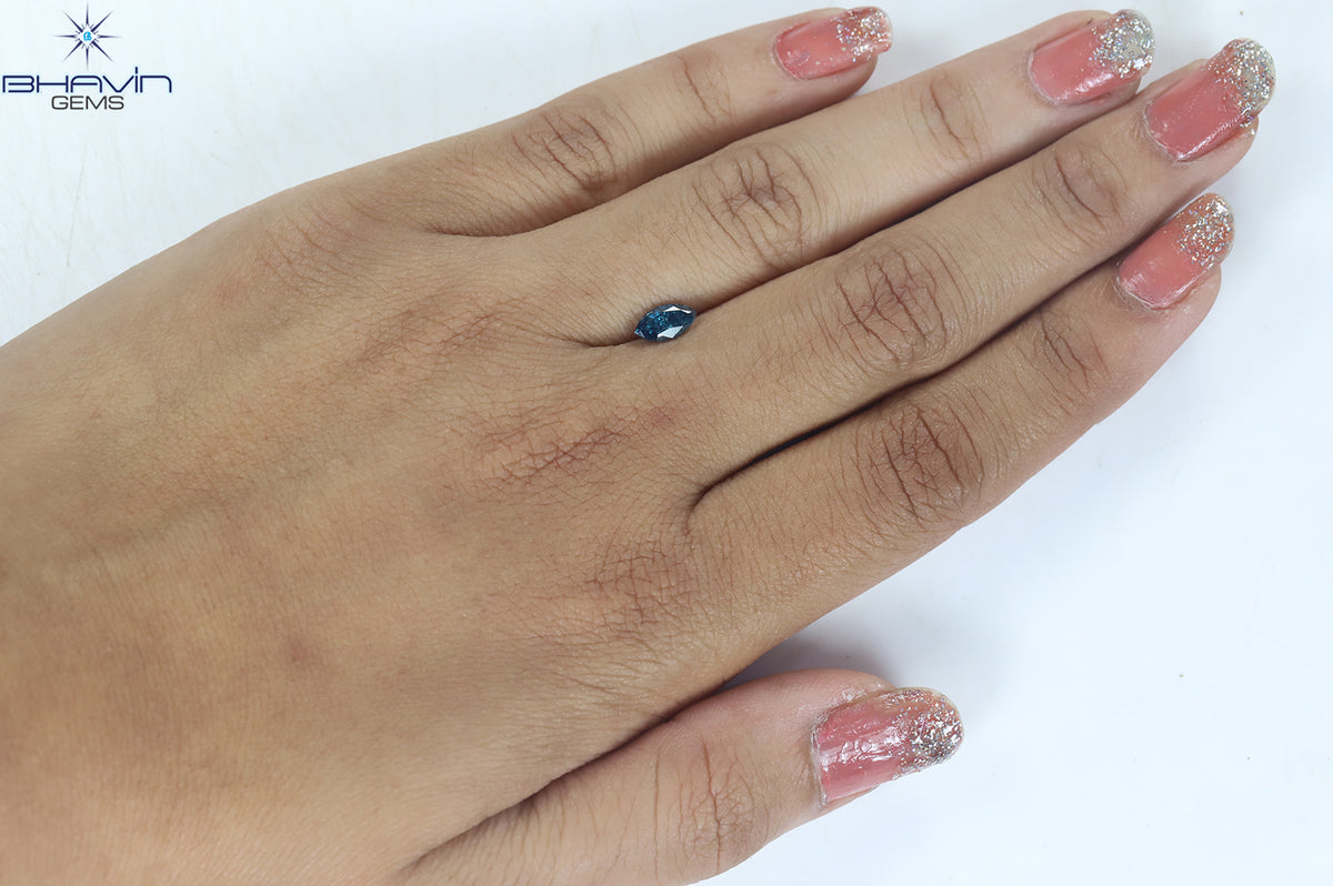 0.60 CT Natural Marquise Diamond Enhanced Blue Color Clarity I3 (7.62 MM)