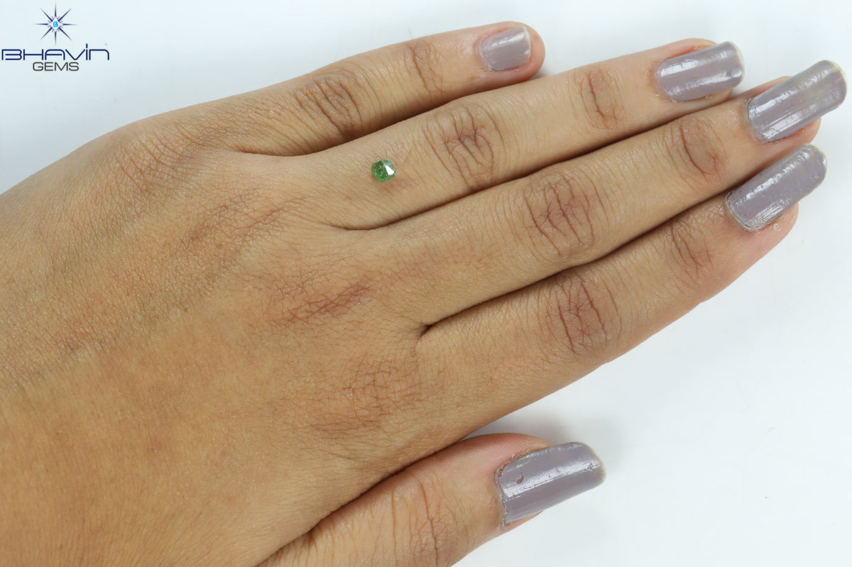 0.31 CT Natural Cushion Diamond Enhanced Green Color Clarity I3 (3.70 MM)