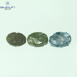 1.40 CT/3 Pcs Oval Rough Shape Blue Green Color Natural Loose Diamond I3 Clarity (6.15 MM)