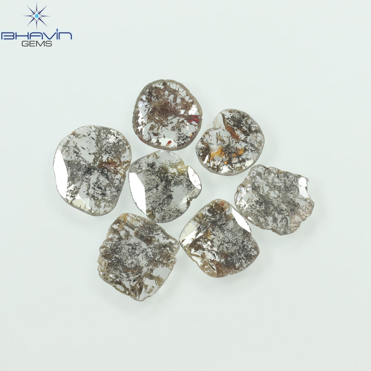 3.09 CT (7 Pcs) Slice Natural Diamond Salt And Pepper Color Clarity I3 (8.88 MM)