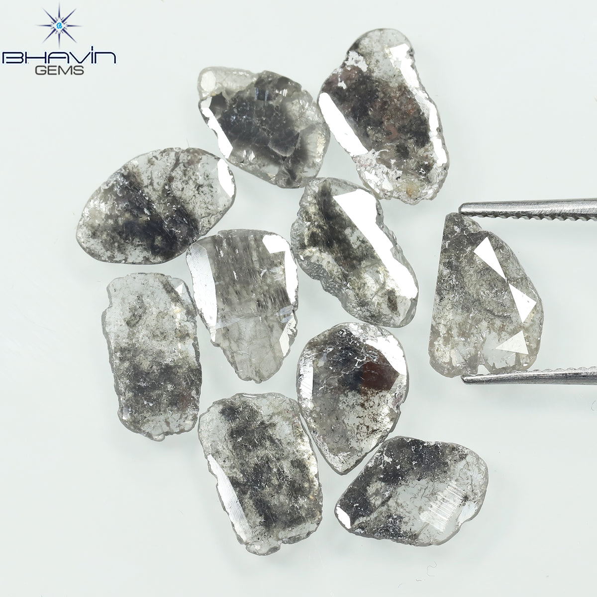 5.60 CT/10 個スライス ダイヤモンド ソルト アンド ペッパー カラー クラリティ I3 (10.17 MM)
