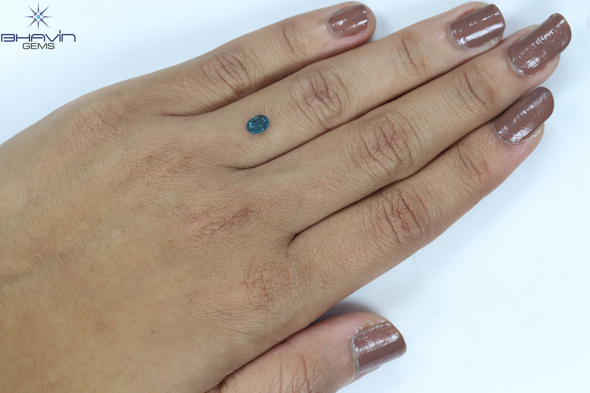0.45 CT Natural Oval Diamond Enhanced Blue Color Clarity I3 (5.63 MM)