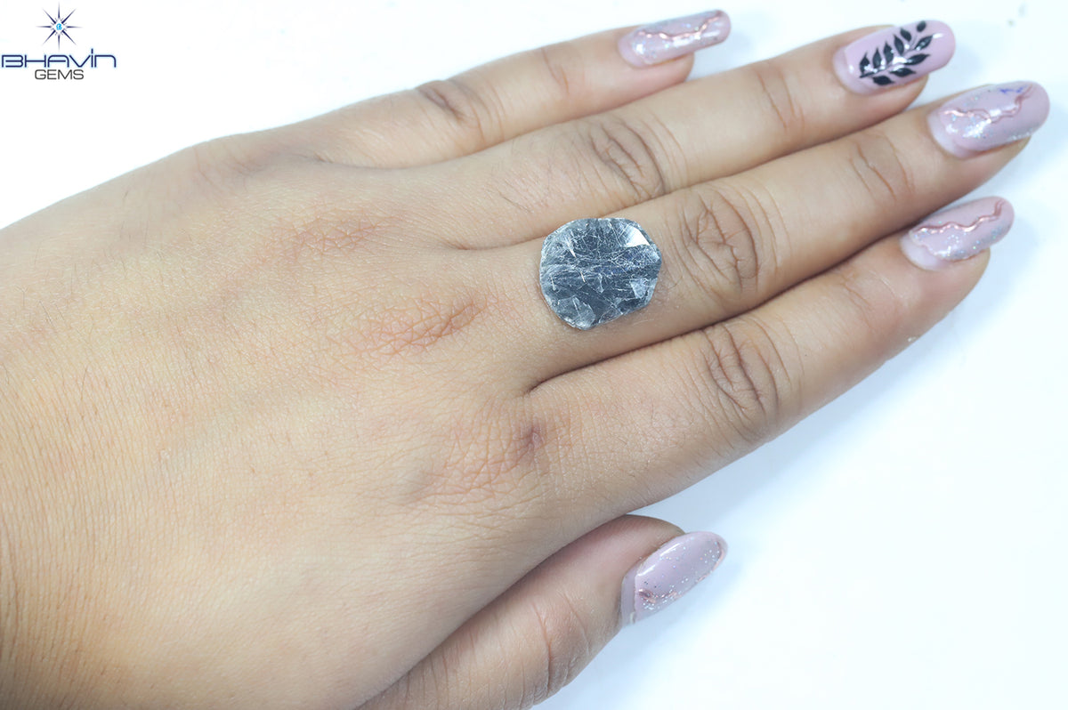 5.70 CT スライス シェイプ ナチュラル ダイヤモンド ソルト アンド ペッパー カラー I3 クラリティ (17.50 MM)
