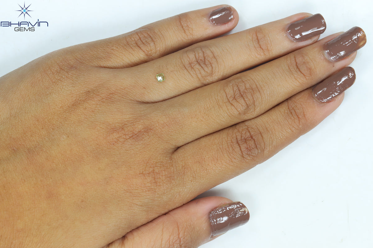 0.14 CT Natural Cushion Diamond Greenish Yellow Color Clarity SI1 (2.94 MM)