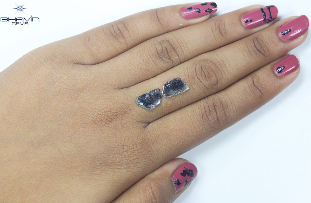 1.91 CT (2 Pcs) Slice Natural Diamond Salt And Pepper Color Clarity I3 (12.24 MM)