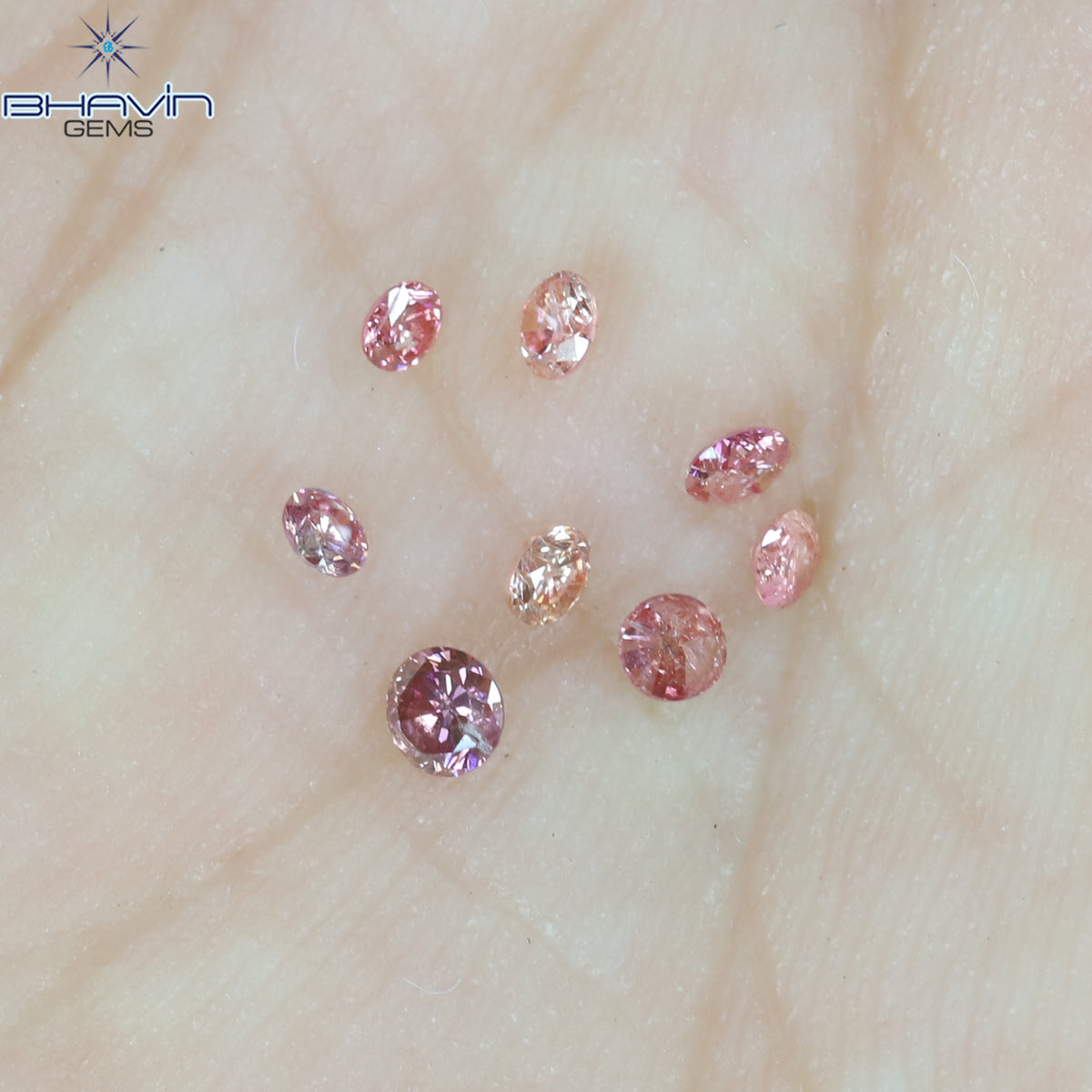 0.19 CT/8 Pcs Natural Round Diamond Enhanced Pink Color Clarity I2 (2.00 MM)