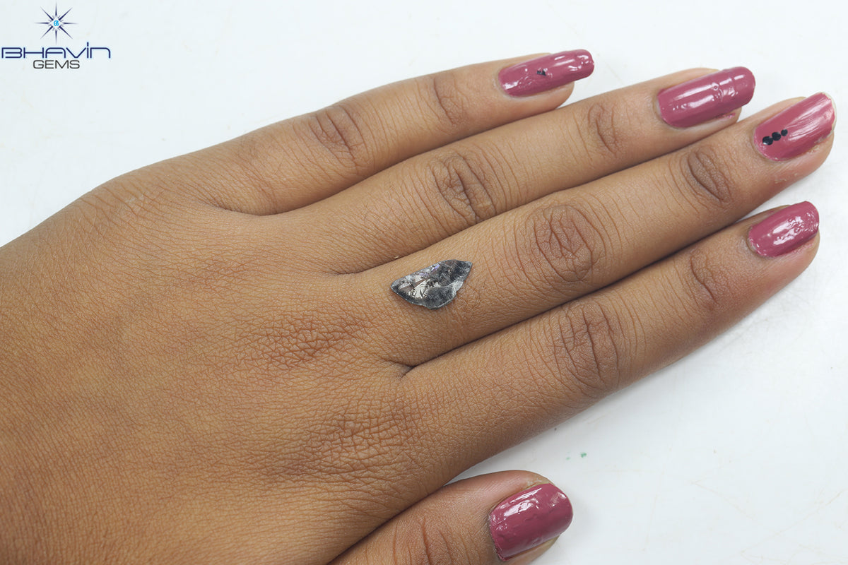 1.39 CT スライス形状 天然ダイヤモンド ソルト アンド ペッパー カラー I3 クラリティ (13.50 MM)
