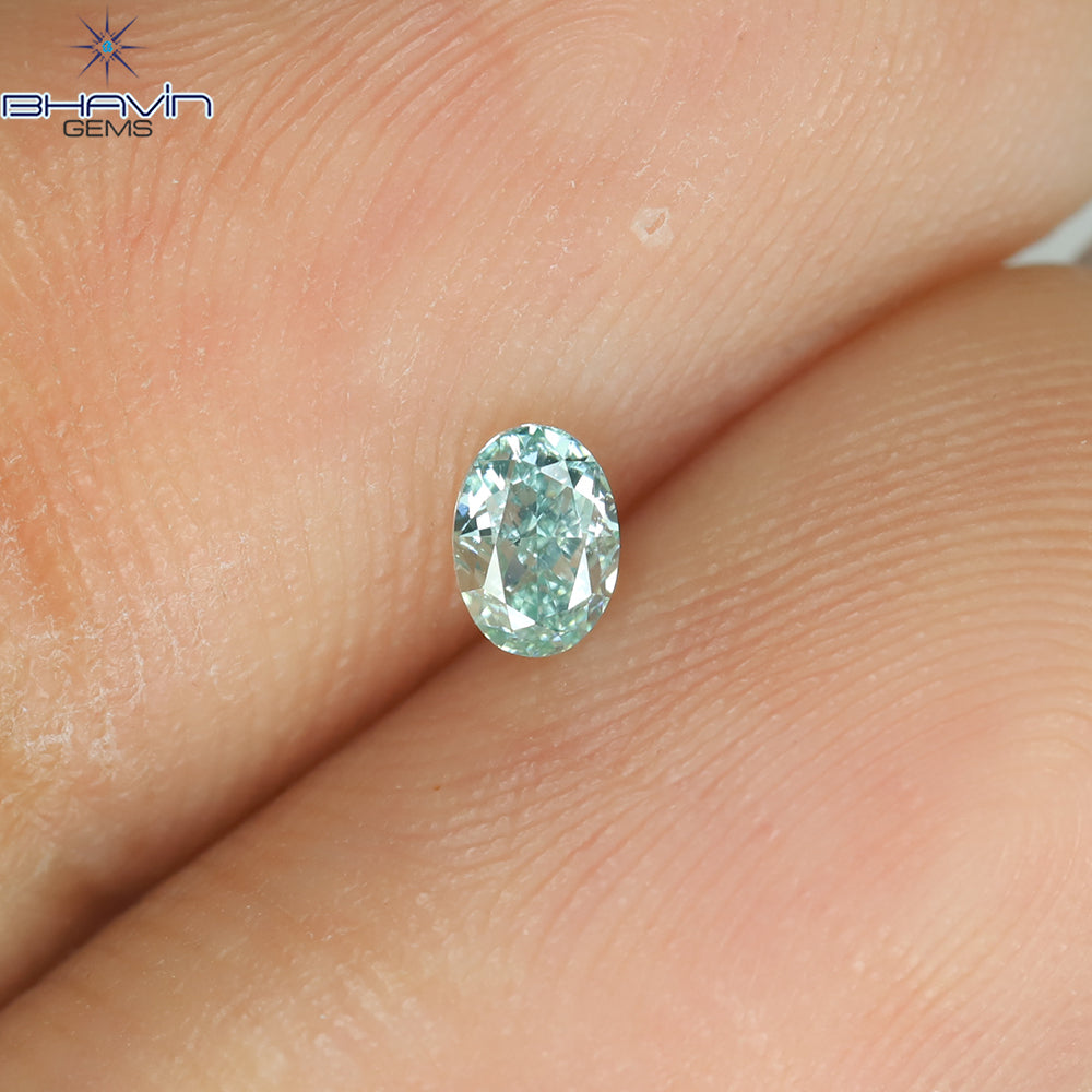 0.14 CT Natural Oval Diamond Enhanced Bluish Green Color Clarity VS1 (3.57 MM)