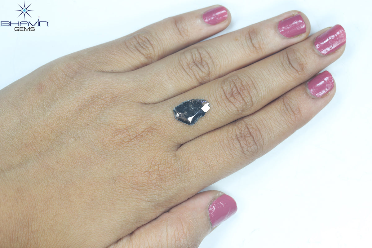 1.64 CT スライス シェイプ ナチュラル ダイヤモンド ソルト アンド ペッパー カラー I3 クラリティ (13.10 MM)