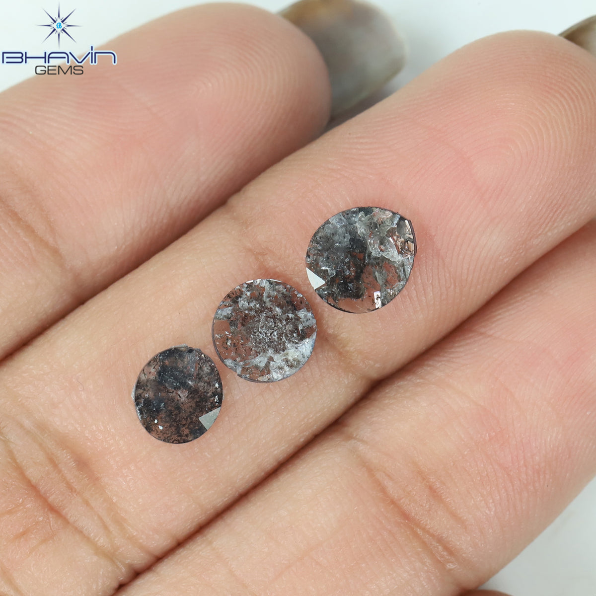 1.16 CT/3 Pcs Natural Mix Slice Diamond Salt And Pepper Color Clarity I3 (7.00 MM)