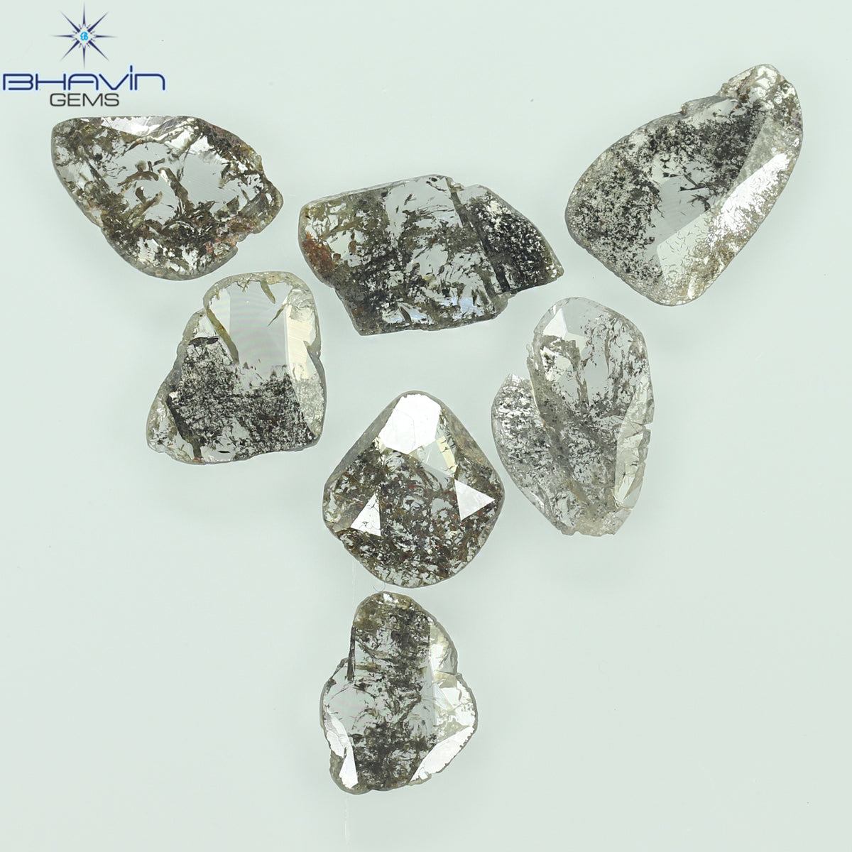 2.23 CT (7 Pcs) Slice Natural Diamond Salt And Pepper Color Clarity I3 (9.06 MM)