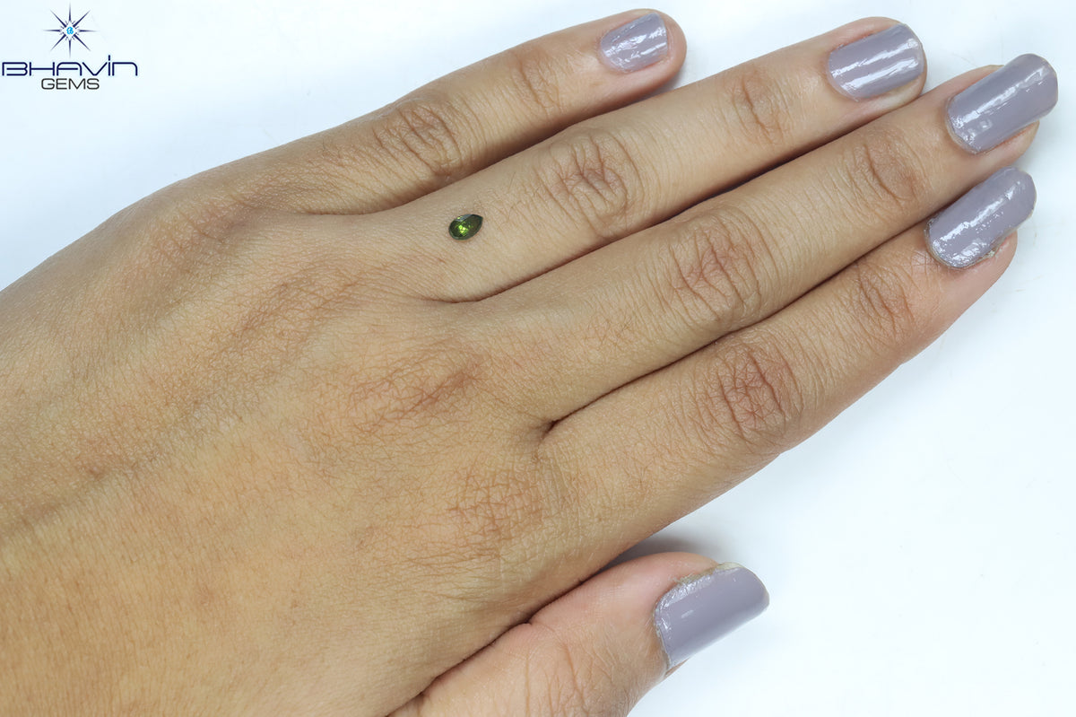 0.20 CT Natural Pear Diamond Enhanced Green Color Clarity I1 (4.70 MM)