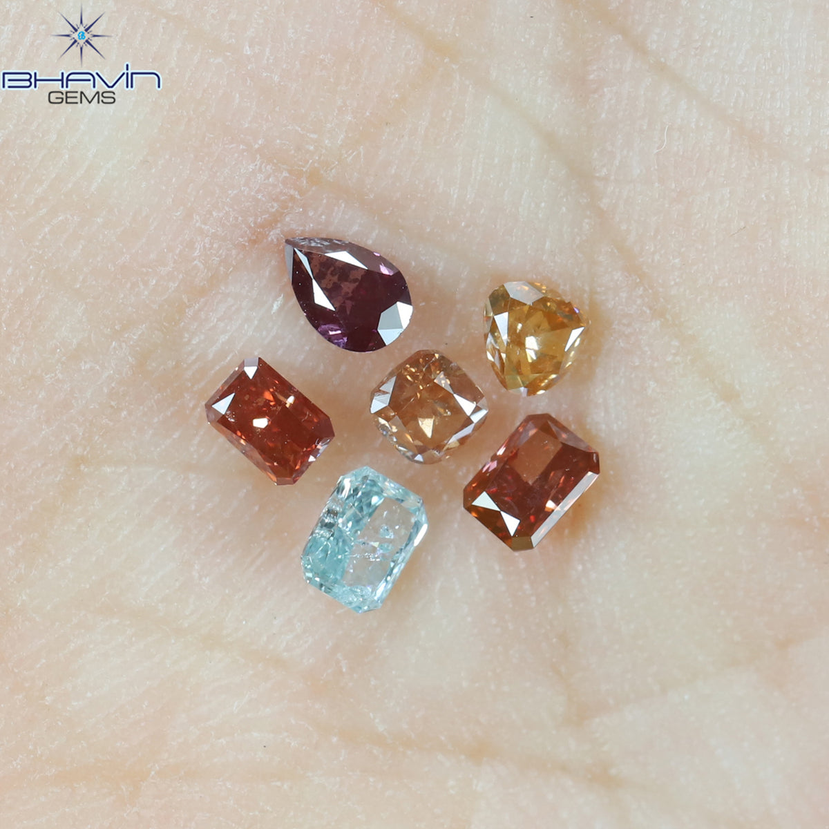 0.58 CT/6 ピース ミックス シェイプ ナチュラル ダイヤモンド ピンク カラー SI2 クラリティ (3.17 MM)