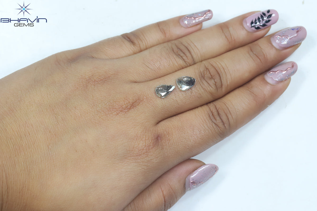 1.35 CT (2 Pcs) Slice Natural Diamond Salt And Pepper Color Clarity I3 (9.55 MM)