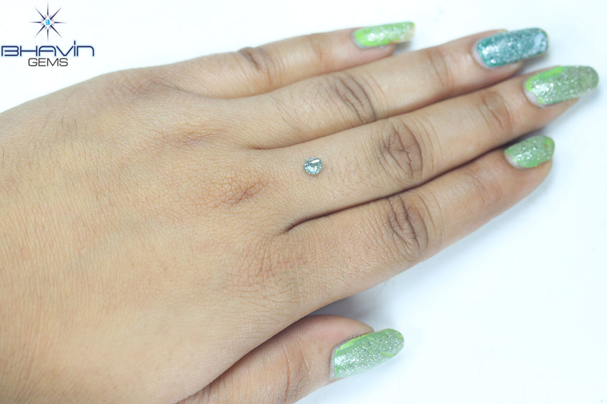 0.57 CT Rough Natural Diamond Enhanced Greenish Blue Color Clarity VS2 (4.54 MM)
