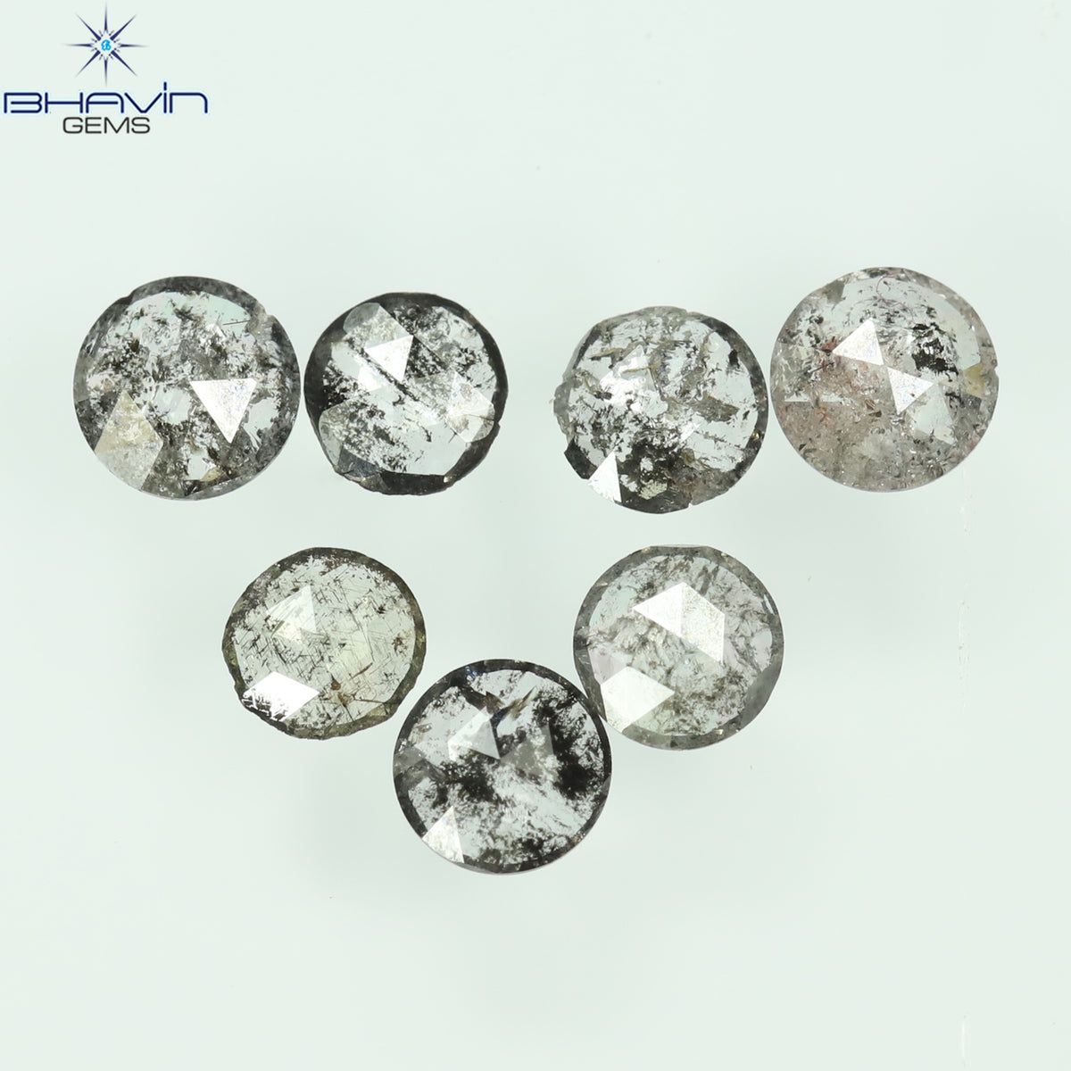 0.55 CT/7 Pcs Natural Round Rose Cut Diamond Salt And Pepper Color Clarity I3 (3.26 MM)