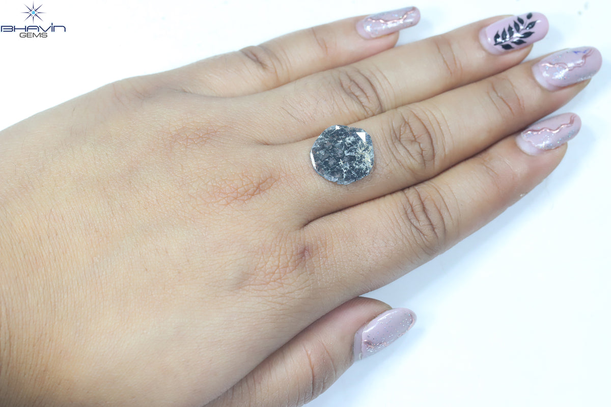 2.98 CT スライス シェイプ ナチュラル ダイヤモンド ソルト アンド ペッパー カラー I3 クラリティ (16.00 MM)