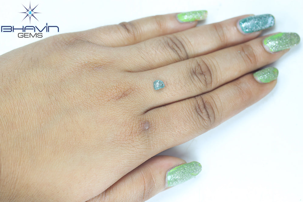 0.62 CT Rough Natural Diamond Enhanced Greenish Blue Color Clarity SI1 (5.37 MM)