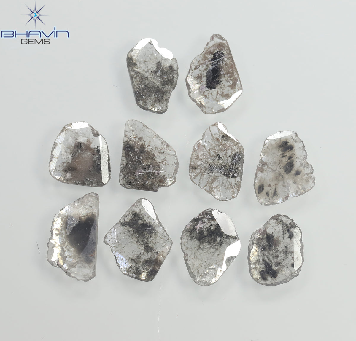 3.64 CT (10 Pcs) Slice Natural Diamond Salt And Pepper Color Clarity I3 (9.10 MM)